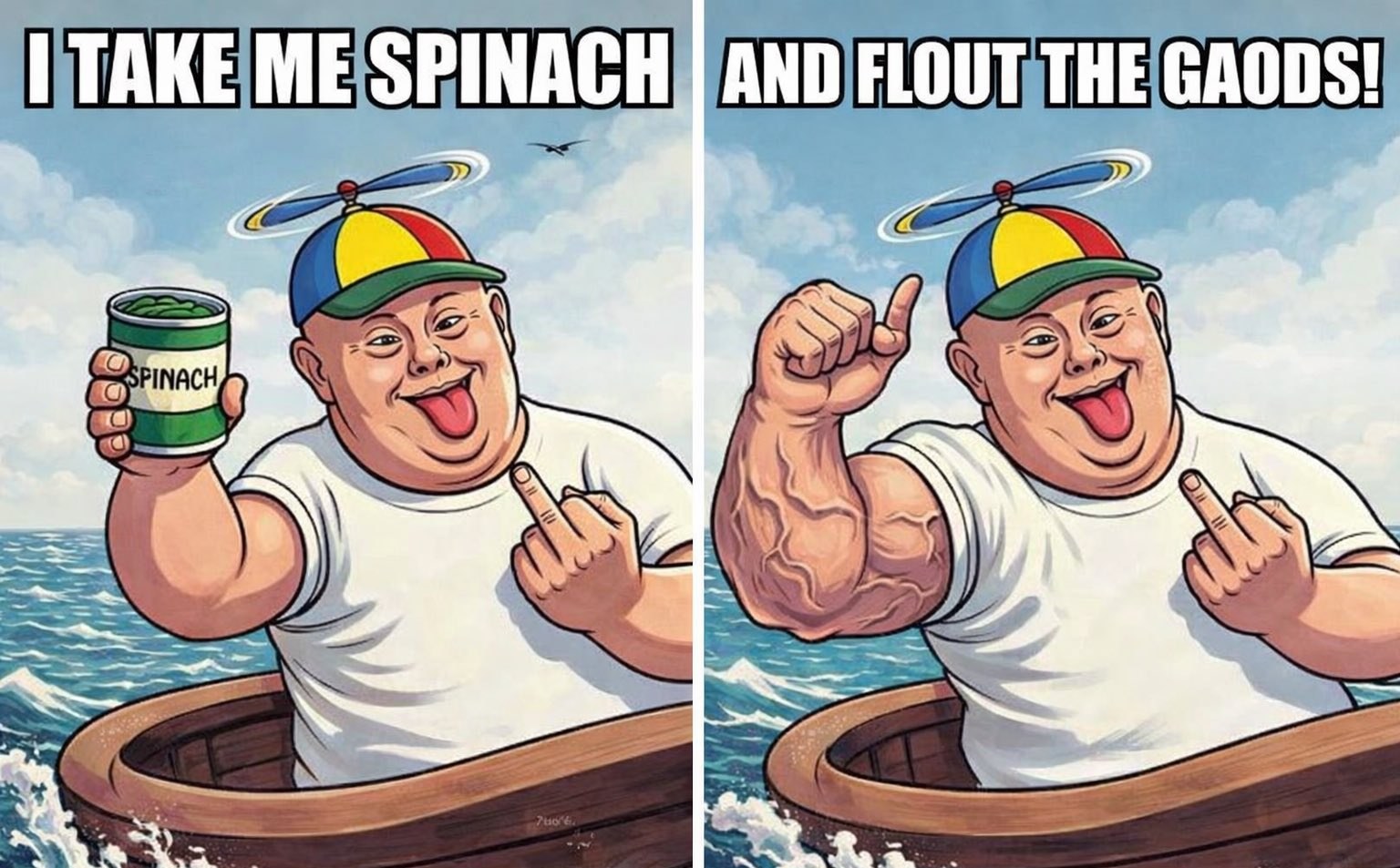 i take me spinach. and flout the gaods.