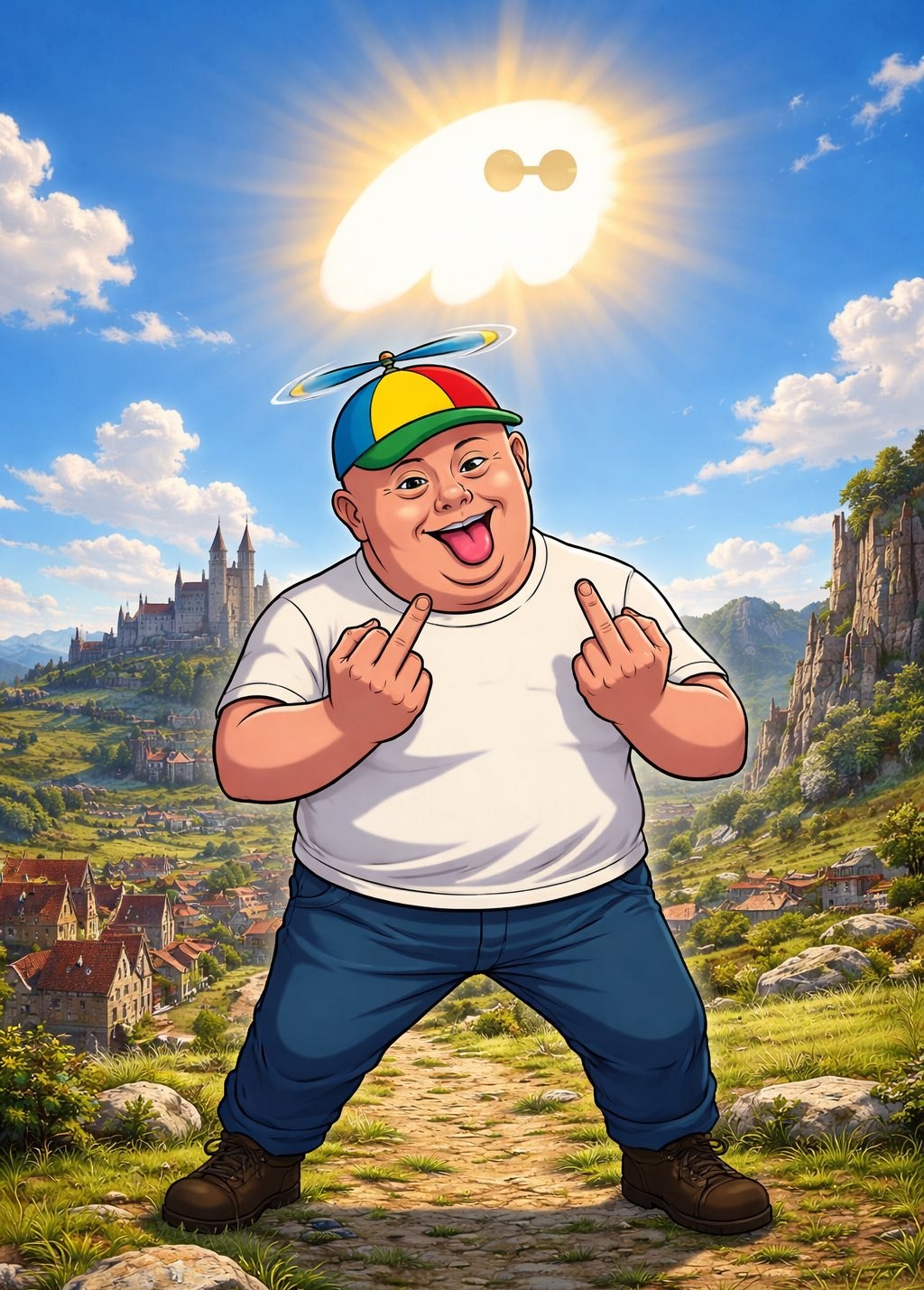 blessed by the sun gods. middle fingers up. gmi.