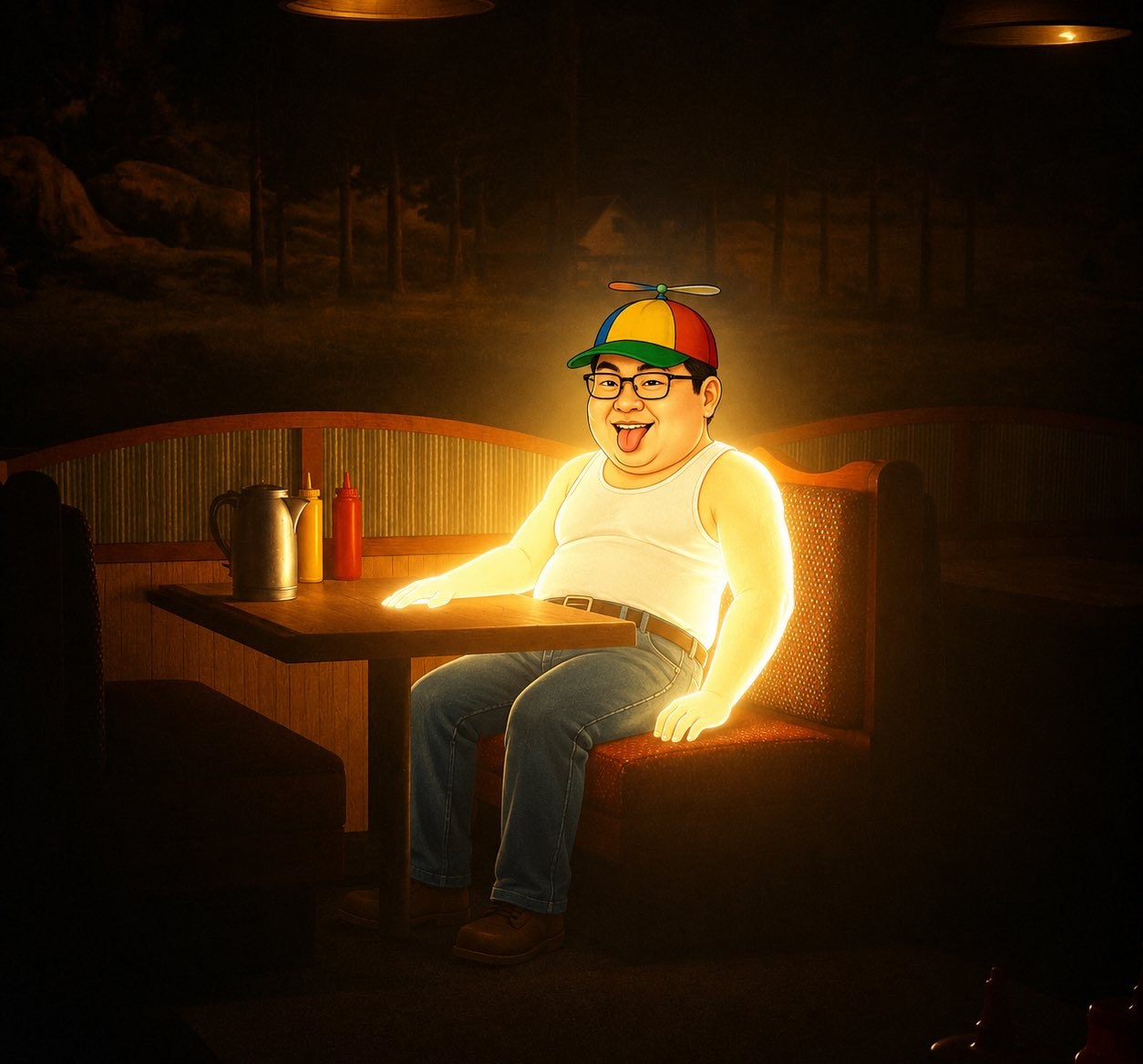 lone retard at the diner. ordering a green candle.